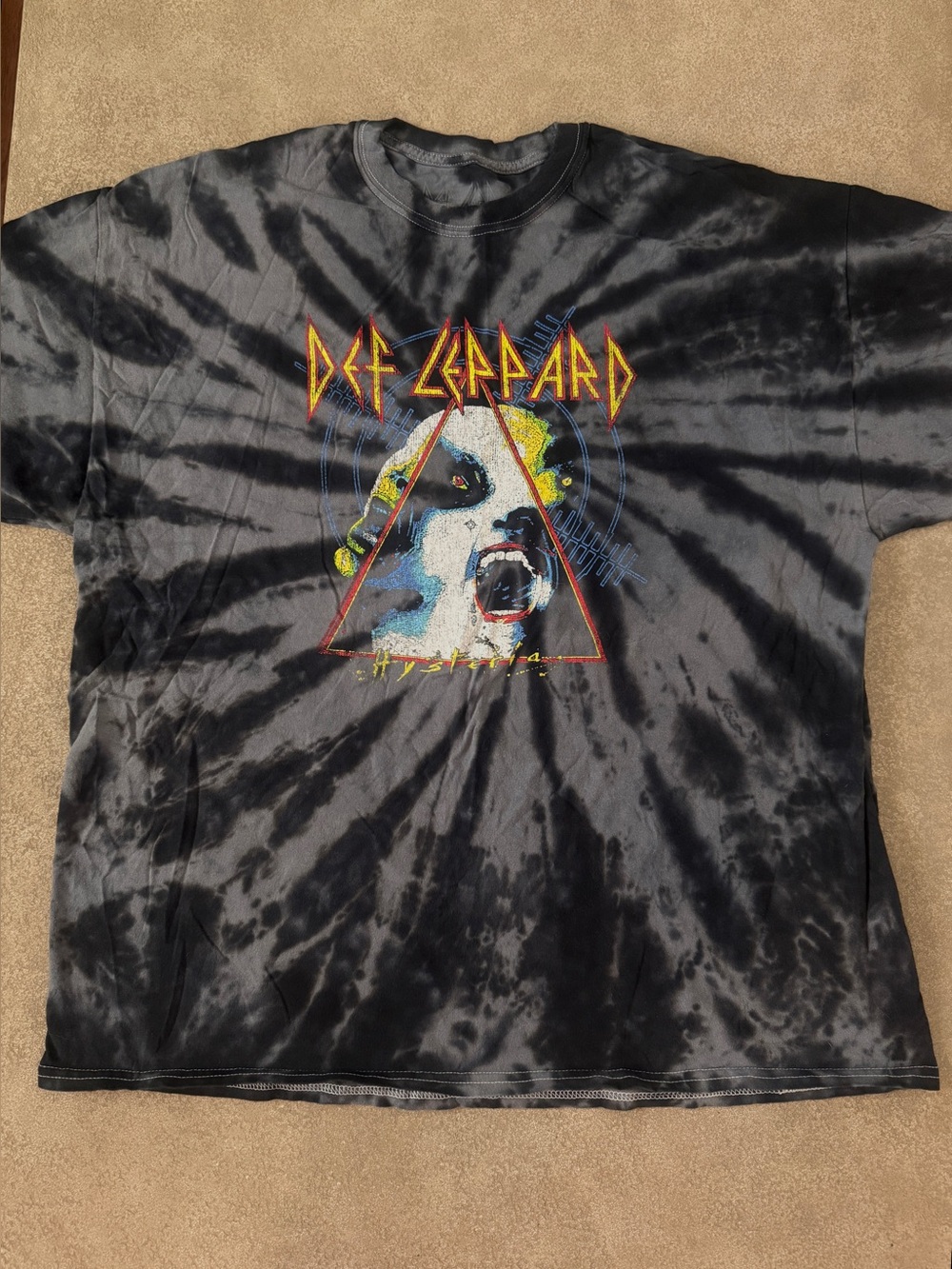 Def Leppard Hysteria Tie Dye Graphic T-Shirt 2XL 100% Cotton Rock Band Tee
